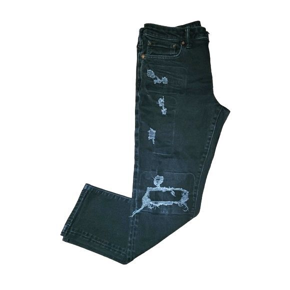 American Eagle Men Black Cozy Airflex+ Athletic Fit Distressed Jeans Size 31X30* - Picture 1 of 8